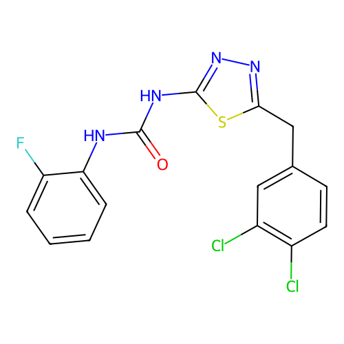 1-[5-(3,4-Dichlorobenzyl)-1,3,4-thiadiazol-2-yl]-3-(2-fluorophenyl)urea structure