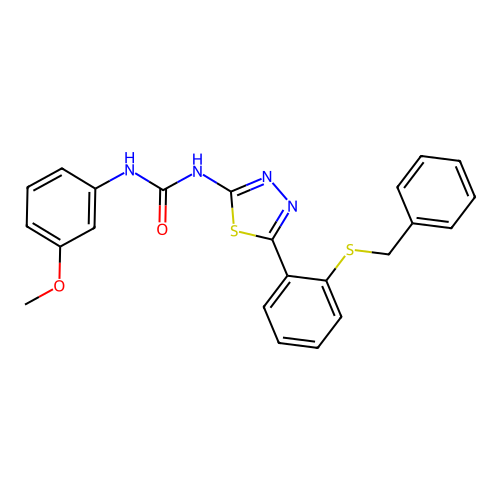 N-{5-[2-(benzylthio)phenyl]-1,3,4-thiadiazol-2-yl}-N'-(3-methoxyphenyl)urea structure