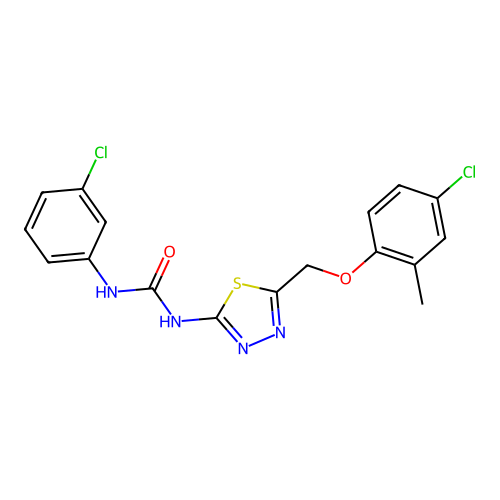1-{5-[(4-chloro-2-methylphenoxy)methyl]-1,3,4-thiadiazol-2-yl}-3-(3-chlorophenyl)urea structure