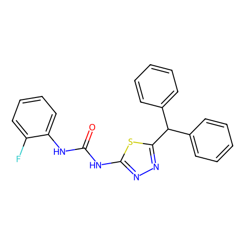 1-[5-(Diphenylmethyl)-1,3,4-thiadiazol-2-yl]-3-(2-fluorophenyl)urea structure