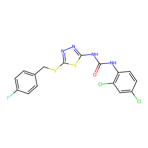 1-(2,4-dichlorophenyl)-3-{5-[(4-fluorobenzyl)sulfanyl]-1,3,4-thiadiazol-2-yl}urea structure