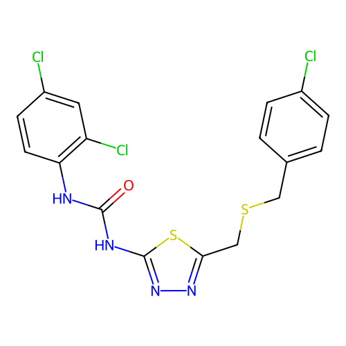 1-(5-{[(4-chlorobenzyl)sulfanyl]methyl}-1,3,4-thiadiazol-2-yl)-3-(2,4-dichlorophenyl)urea structure