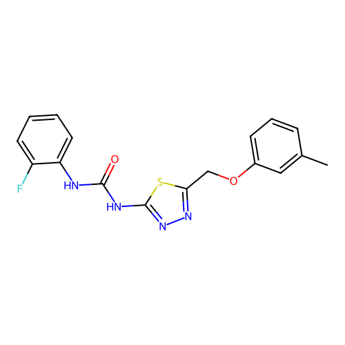 1-(2-Fluorophenyl)-3-{5-[(3-methylphenoxy)methyl]-1,3,4-thiadiazol-2-yl}urea structure