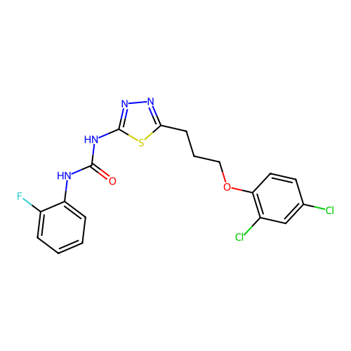 1-[5-[3-(2,4-dichlorophenoxy)propyl]-1,3,4-thiadiazol-2-yl]-3-(2-fluorophenyl)urea structure