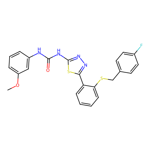 1-(5-{2-[(4-fluorobenzyl)sulfanyl]phenyl}-1,3,4-thiadiazol-2-yl)-3-(3-methoxyphenyl)urea structure