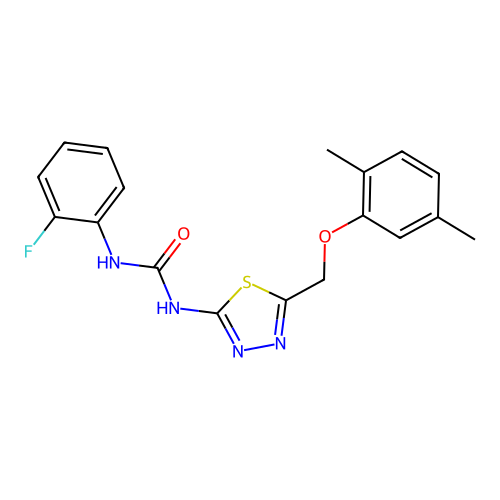 1-{5-[(2,5-Dimethylphenoxy)methyl]-1,3,4-thiadiazol-2-yl}-3-(2-fluorophenyl)urea structure