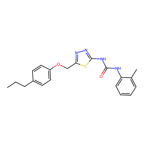 1-(2-Methylphenyl)-3-{5-[(4-propylphenoxy)methyl]-1,3,4-thiadiazol-2-yl}urea structure
