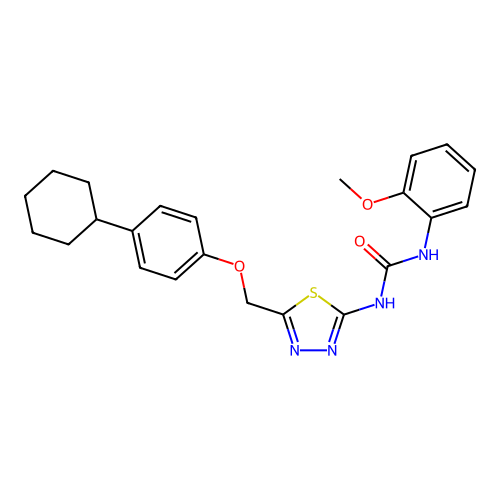 1-{5-[(4-cyclohexylphenoxy)methyl]-1,3,4-thiadiazol-2-yl}-3-(2-methoxyphenyl)urea structure