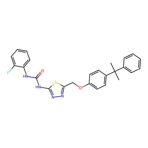 1-(2-fluorophenyl)-3-(5-{[4-(2-phenylpropan-2-yl)phenoxy]methyl}-1,3,4-thiadiazol-2-yl)urea structure