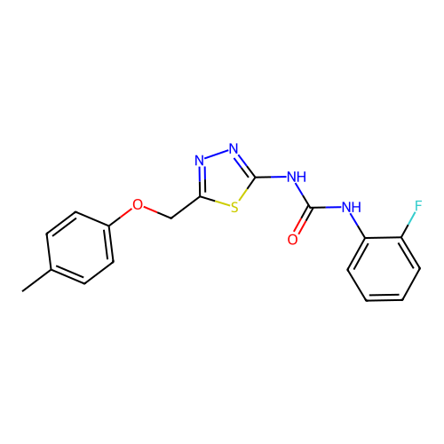 1-(2-Fluorophenyl)-3-{5-[(4-methylphenoxy)methyl]-1,3,4-thiadiazol-2-yl}urea structure