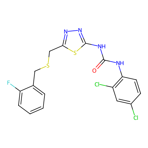 1-(2,4-dichlorophenyl)-3-(5-{[(2-fluorobenzyl)sulfanyl]methyl}-1,3,4-thiadiazol-2-yl)urea structure