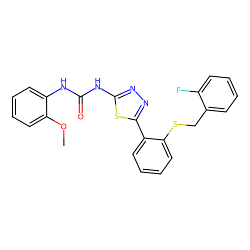 1-(5-{2-[(2-fluorobenzyl)sulfanyl]phenyl}-1,3,4-thiadiazol-2-yl)-3-(2-methoxyphenyl)urea structure
