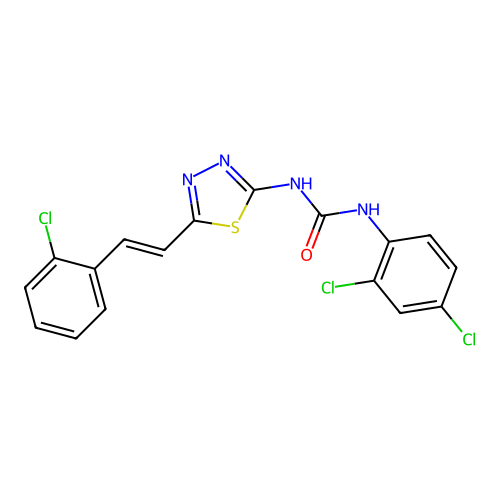 1-{5-[(E)-2-(2-chlorophenyl)ethenyl]-1,3,4-thiadiazol-2-yl}-3-(2,4-dichlorophenyl)urea structure