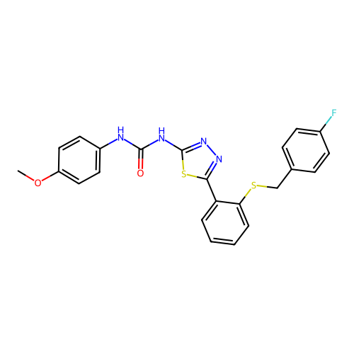 1-(5-{2-[(4-fluorobenzyl)sulfanyl]phenyl}-1,3,4-thiadiazol-2-yl)-3-(4-methoxyphenyl)urea structure