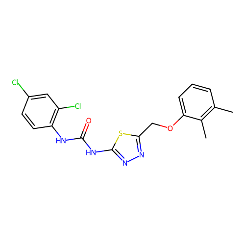 1-(2,4-dichlorophenyl)-3-{5-[(2,3-dimethylphenoxy)methyl]-1,3,4-thiadiazol-2-yl}urea structure