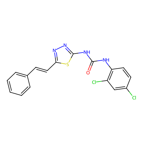 1-(2,4-dichlorophenyl)-3-{5-[(E)-2-phenylethenyl]-1,3,4-thiadiazol-2-yl}urea structure