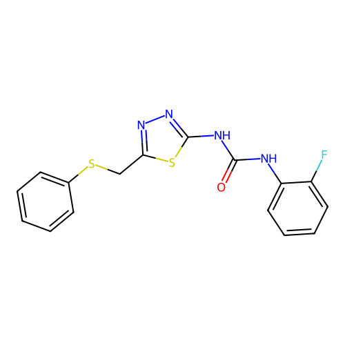 1-(2-Fluorophenyl)-3-{5-[(phenylsulfanyl)methyl]-1,3,4-thiadiazol-2-yl}urea structure