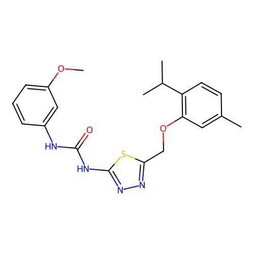 1-(3-methoxyphenyl)-3-(5-{[5-methyl-2-(propan-2-yl)phenoxy]methyl}-1,3,4-thiadiazol-2-yl)urea structure