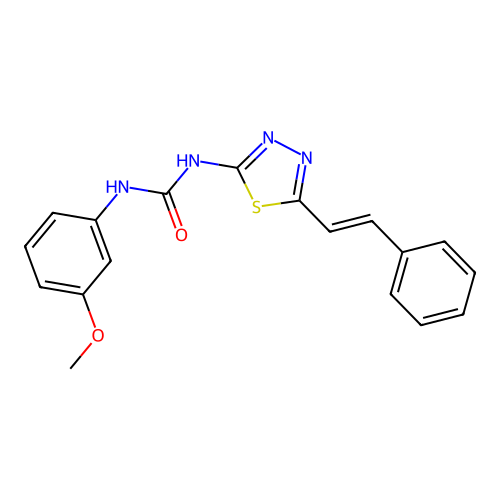 1-(3-methoxyphenyl)-3-{5-[(E)-2-phenylethenyl]-1,3,4-thiadiazol-2-yl}urea structure