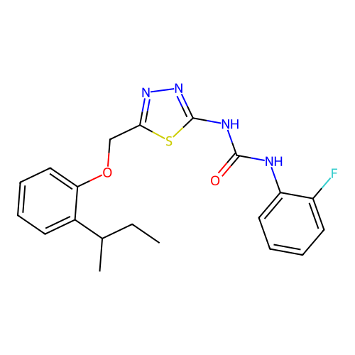 1-(5-((2-(sec-butyl)phenoxy)methyl)-1,3,4-thiadiazol-2-yl)-3-(2-fluorophenyl)urea structure