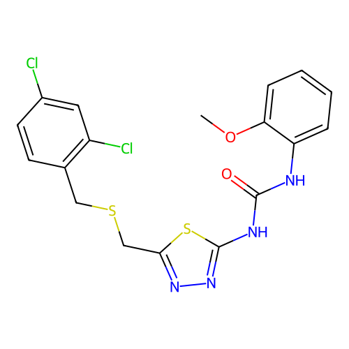1-(5-{[(2,4-dichlorobenzyl)sulfanyl]methyl}-1,3,4-thiadiazol-2-yl)-3-(2-methoxyphenyl)urea structure