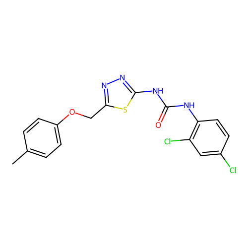 1-(2,4-Dichlorophenyl)-3-{5-[(4-methylphenoxy)methyl]-1,3,4-thiadiazol-2-yl}urea structure