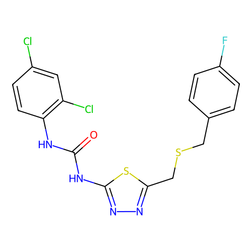 1-(2,4-dichlorophenyl)-3-(5-{[(4-fluorobenzyl)sulfanyl]methyl}-1,3,4-thiadiazol-2-yl)urea structure