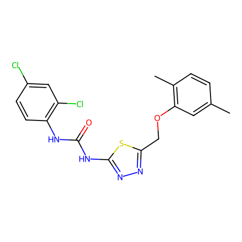 1-(2,4-dichlorophenyl)-3-{5-[(2,5-dimethylphenoxy)methyl]-1,3,4-thiadiazol-2-yl}urea structure