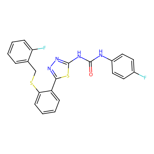 1-(5-{2-[(2-fluorobenzyl)sulfanyl]phenyl}-1,3,4-thiadiazol-2-yl)-3-(4-fluorophenyl)urea structure