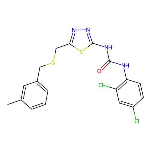 1-(2,4-dichlorophenyl)-3-(5-{[(3-methylbenzyl)sulfanyl]methyl}-1,3,4-thiadiazol-2-yl)urea structure
