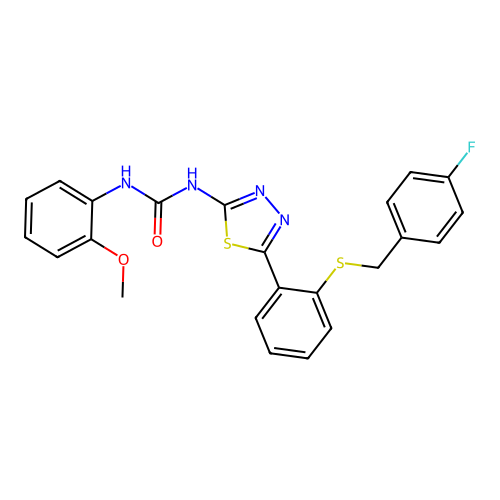1-(5-{2-[(4-fluorobenzyl)sulfanyl]phenyl}-1,3,4-thiadiazol-2-yl)-3-(2-methoxyphenyl)urea structure