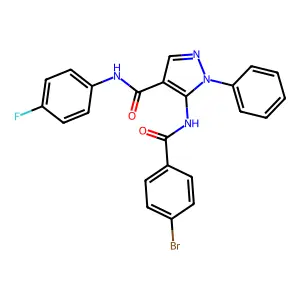 5-[(4-bromobenzoyl)amino]-N-(4-fluorophenyl)-1-phenylpyrazole-4-carboxamide structure