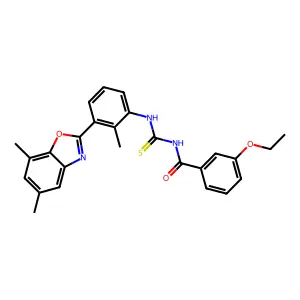 N-[[3-(5,7-dimethyl-1,3-benzoxazol-2-yl)-2-methylphenyl]carbamothioyl]-3-ethoxybenzamide structure