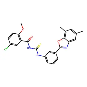 5-chloro-N-[[3-(5,7-dimethyl-1,3-benzoxazol-2-yl)phenyl]carbamothioyl]-2-methoxybenzamide structure