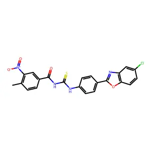 N-[[4-(5-chloro-1,3-benzoxazol-2-yl)phenyl]carbamothioyl]-4-methyl-3-nitrobenzamide structure