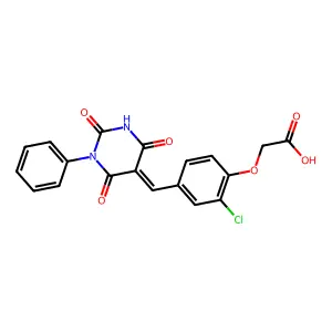 {2-chloro-4-[(E)-(2,4,6-trioxo-1-phenyltetrahydropyrimidin-5(2H)-ylidene)methyl]phenoxy}acetic acid structure