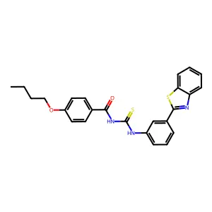 N-[[3-(1,3-benzothiazol-2-yl)phenyl]carbamothioyl]-4-butoxybenzamide structure