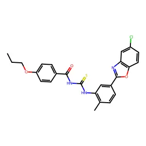 N-[[5-(5-chloro-1,3-benzoxazol-2-yl)-2-methylphenyl]carbamothioyl]-4-propoxybenzamide structure