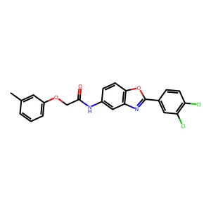 N-[2-(3,4-dichlorophenyl)-1,3-benzoxazol-5-yl]-2-(3-methylphenoxy)acetamide structure