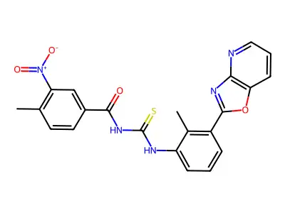 4-methyl-N-{[2-methyl-3-([1,3]oxazolo[4,5-b]pyridin-2-yl)phenyl]carbamothioyl}-3-nitrobenzamide structure