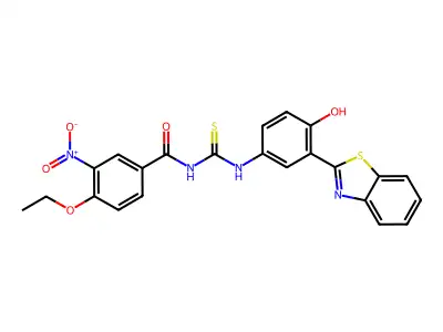 N-((3-(benzo[d]thiazol-2-yl)-4-hydroxyphenyl)carbamothioyl)-4-ethoxy-3-nitrobenzamide structure