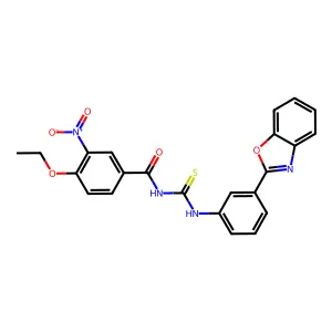 N-[[3-(1,3-benzoxazol-2-yl)phenyl]carbamothioyl]-4-ethoxy-3-nitrobenzamide structure