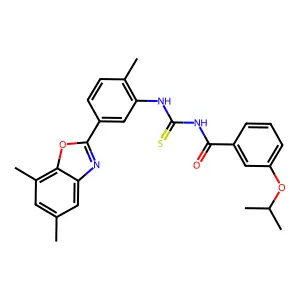 N-[[5-(5,7-dimethyl-1,3-benzoxazol-2-yl)-2-methylphenyl]carbamothioyl]-3-propan-2-yloxybenzamide structure