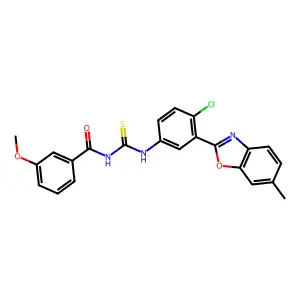 N-[[4-chloro-3-(6-methyl-1,3-benzoxazol-2-yl)phenyl]carbamothioyl]-3-methoxybenzamide structure