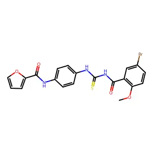 N-[4-[(5-bromo-2-methoxybenzoyl)carbamothioylamino]phenyl]furan-2-carboxamide structure