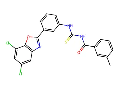 N-[[3-(5,7-dichloro-1,3-benzoxazol-2-yl)phenyl]carbamothioyl]-3-methylbenzamide structure