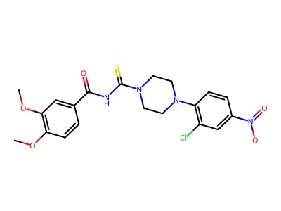 N-[4-(2-chloro-4-nitrophenyl)piperazine-1-carbothioyl]-3,4-dimethoxybenzamide structure