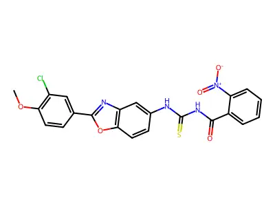 N-[[2-(3-chloro-4-methoxyphenyl)-1,3-benzoxazol-5-yl]carbamothioyl]-2-nitrobenzamide structure
