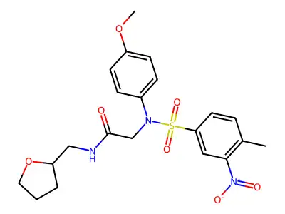 2-(4-methoxy-N-(4-methyl-3-nitrophenyl)sulfonylanilino)-N-(oxolan-2-ylmethyl)acetamide structure