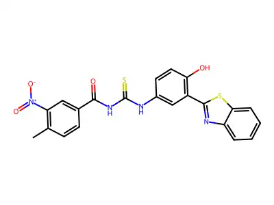 N-{[3-(1,3-benzothiazol-2-yl)-4-hydroxyphenyl]carbamothioyl}-4-methyl-3-nitrobenzamide structure